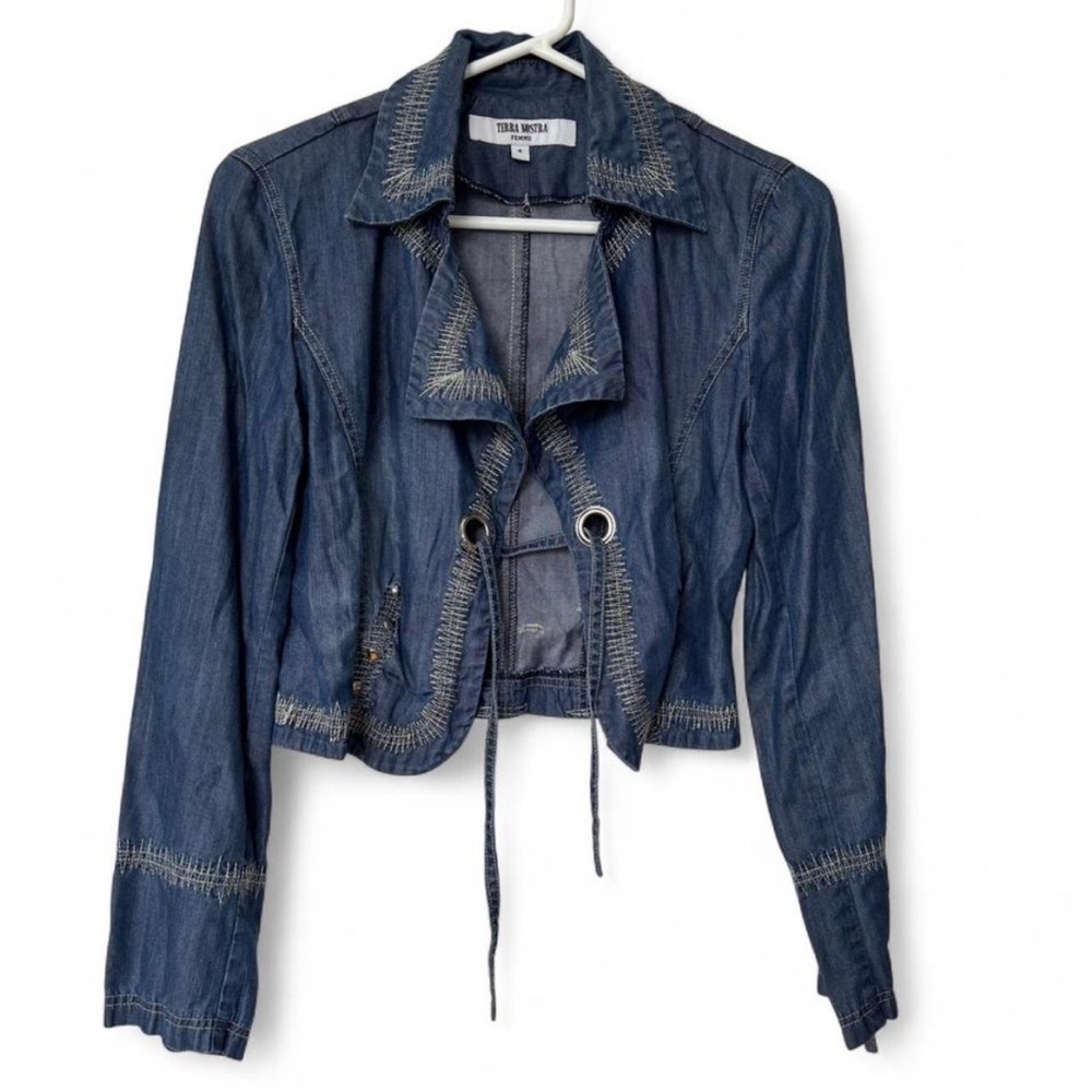 Terra Nostra Vintage Y2K Denim Cropped Jacket - Size 4